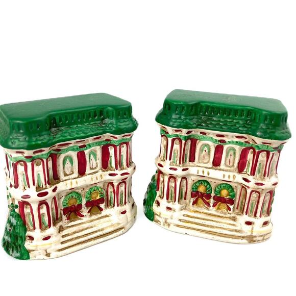 Vintage Christmas Village Ceramic Holiday Town Napkin Rings Two Sets of 4 rings - Picture 4 of 13